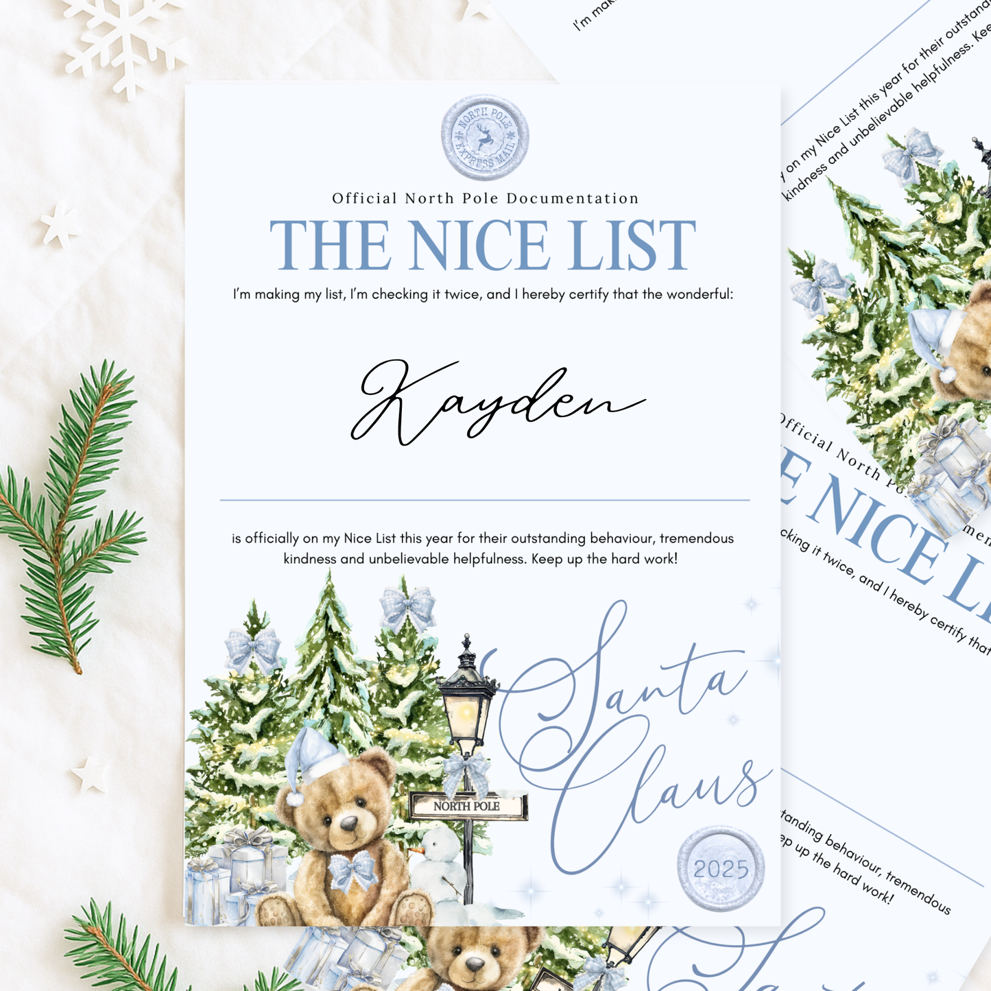 BLUE NICE LIST CERTIFICATE
