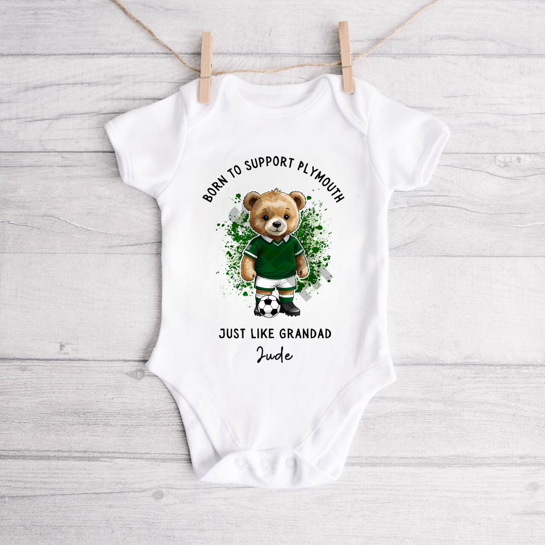 BORN TO SUPPORT PLYMOUTH ARGYLE BABY VEST