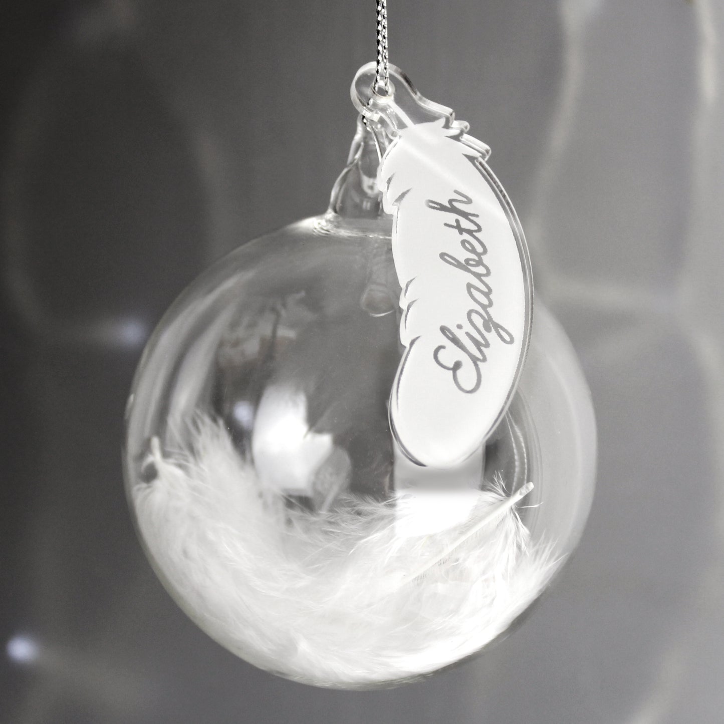 WHITE FEATHER GLASS BAUBLE