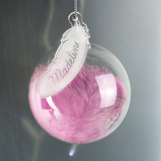 PINK FEATHER GLASS BAUBLE