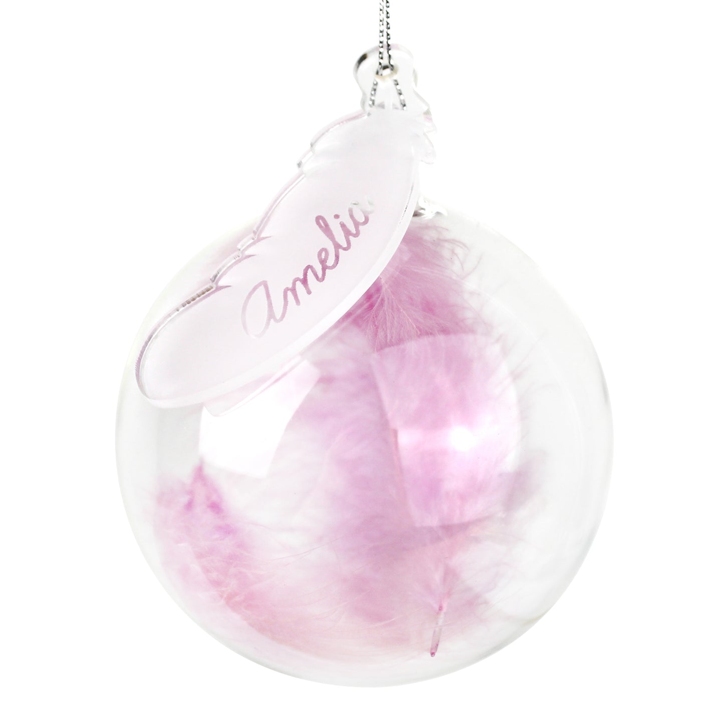 PINK FEATHER GLASS BAUBLE