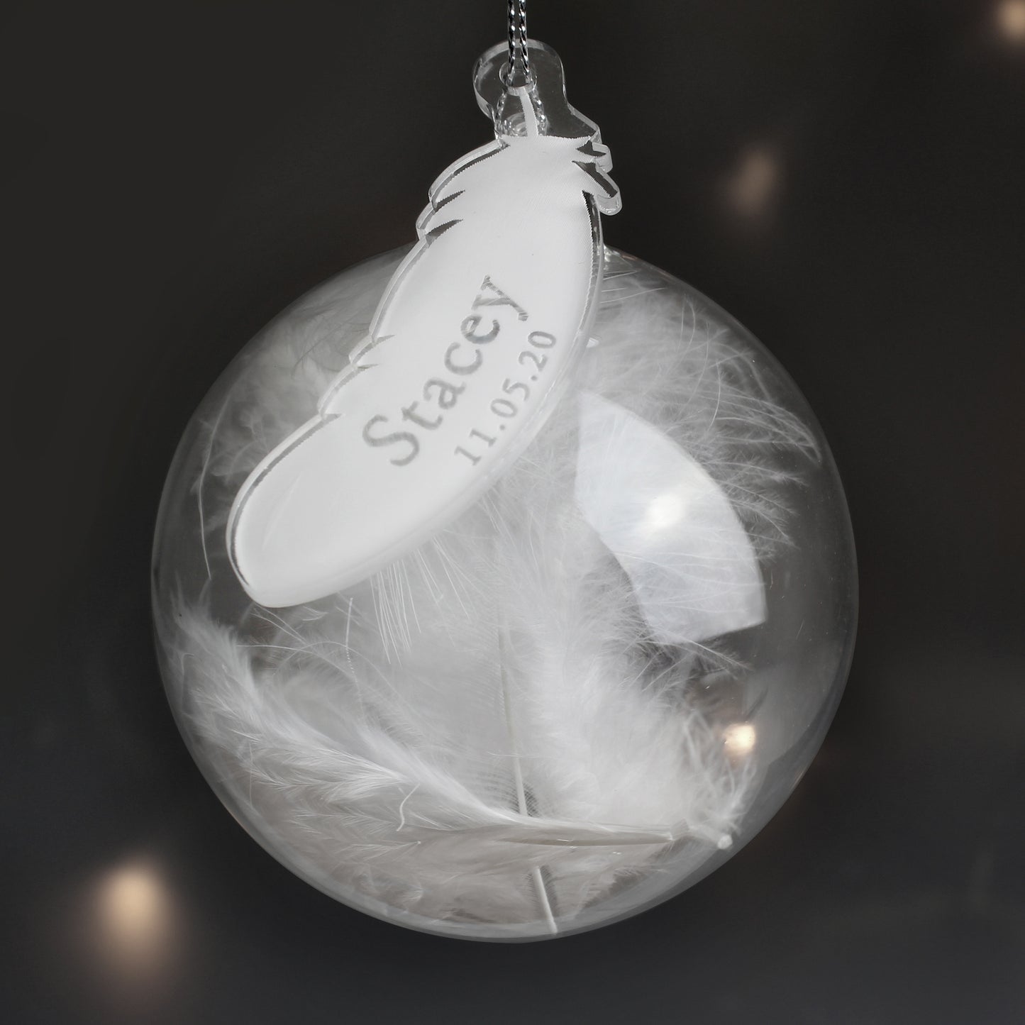 MEMORIAL GLASS FEATHER BAUBLE