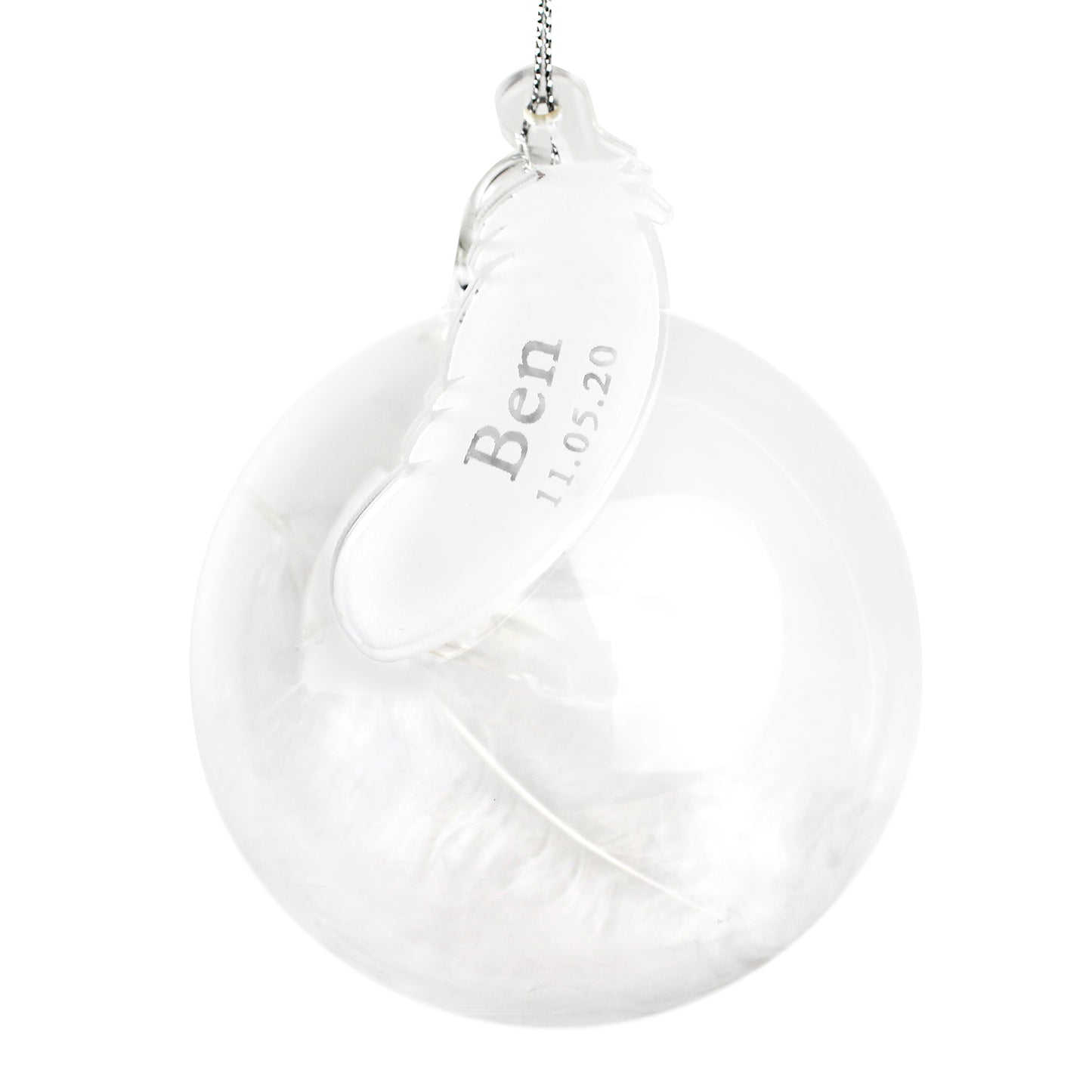 MEMORIAL GLASS FEATHER BAUBLE