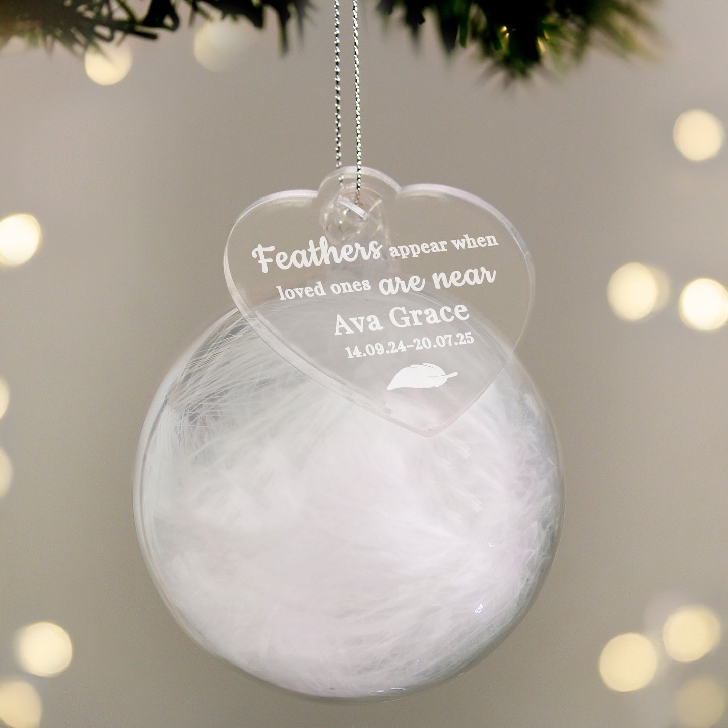 MEMORIAL FEATHER HEART BAUBLE