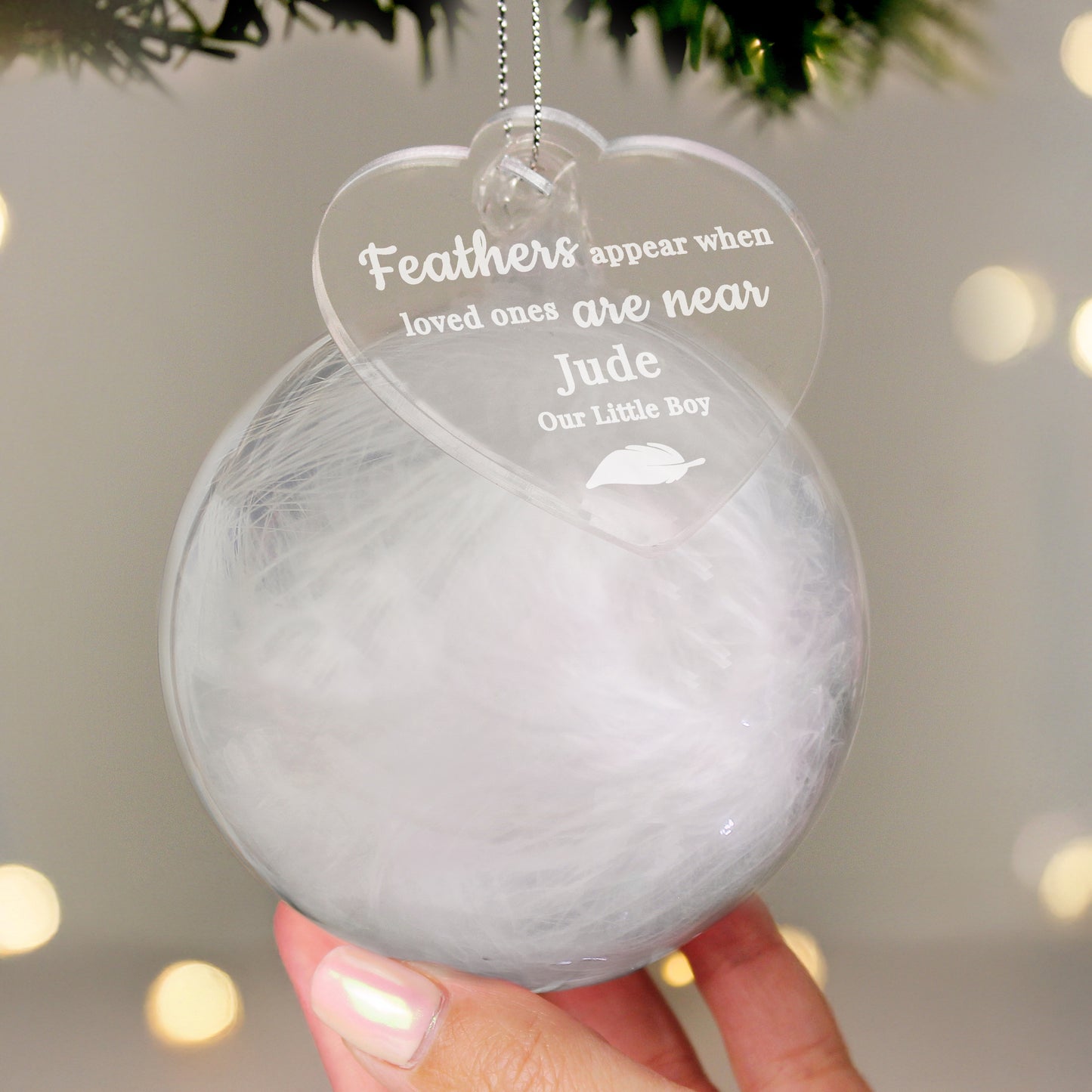 MEMORIAL FEATHER HEART BAUBLE