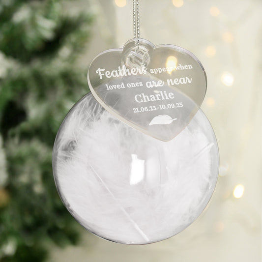 MEMORIAL FEATHER HEART BAUBLE