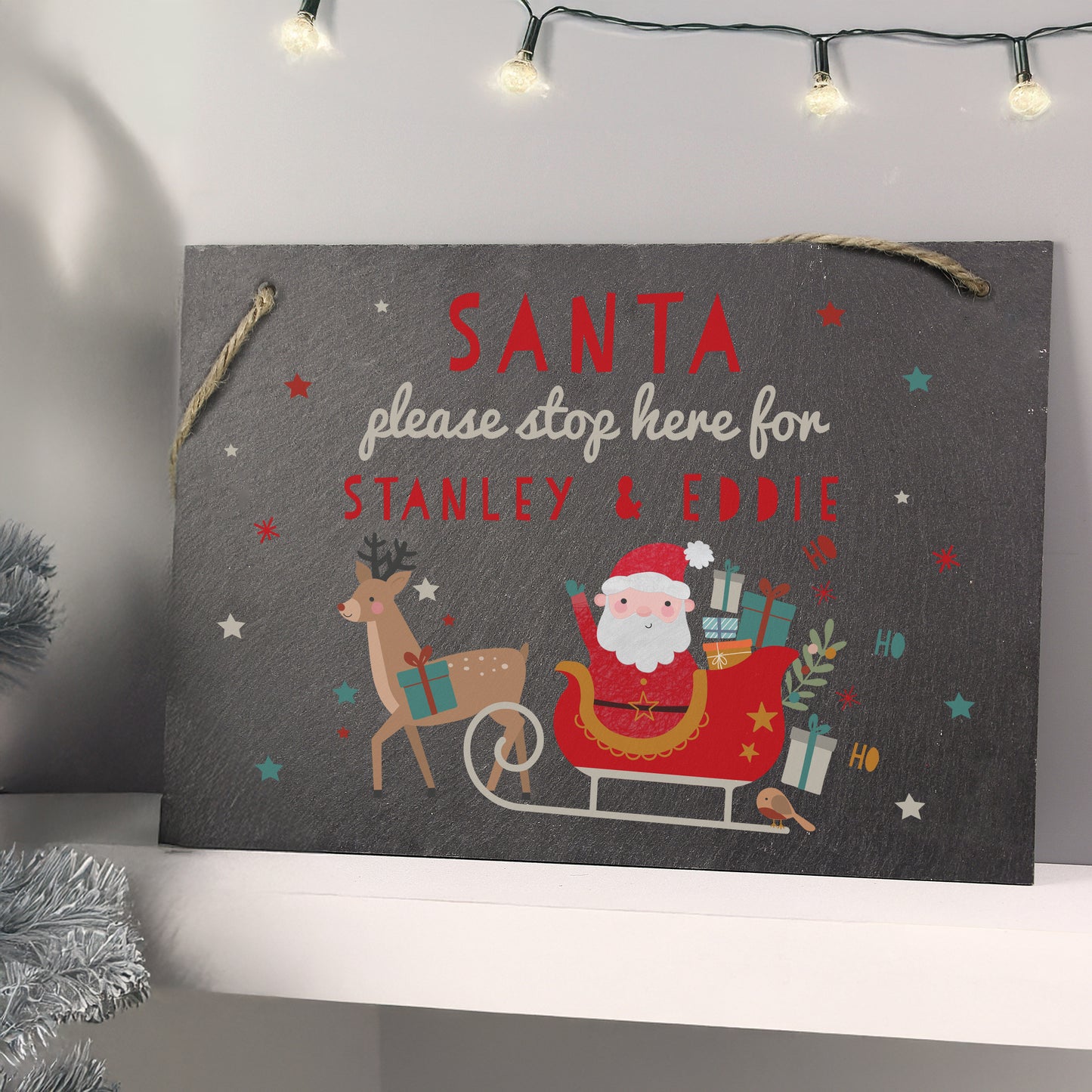 SANTA STOP HERE SLATE SIGN