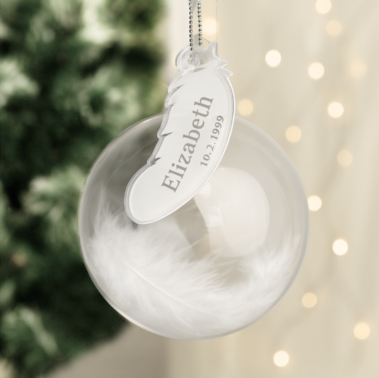 MEMORIAL GLASS FEATHER BAUBLE