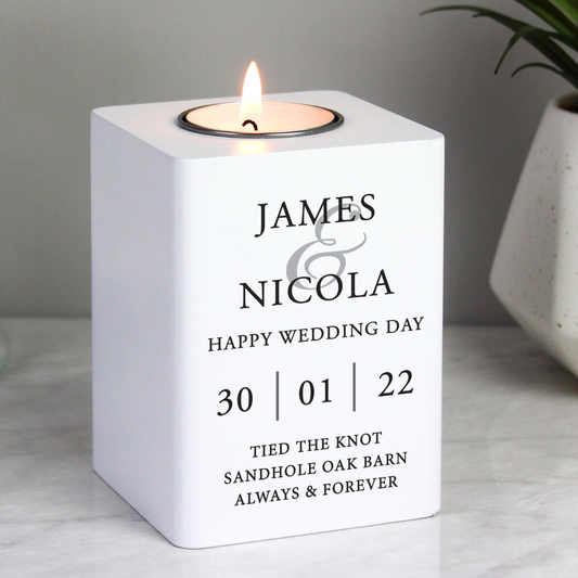 WHITE WOODEN TEA LIGHT HOLDER