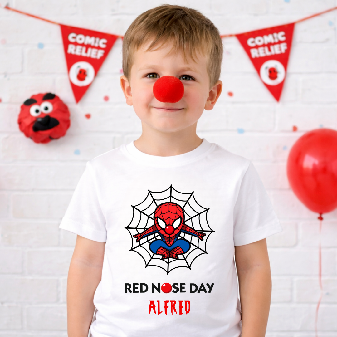 SPIDERMAN RED NOSE DAY T-SHIRT