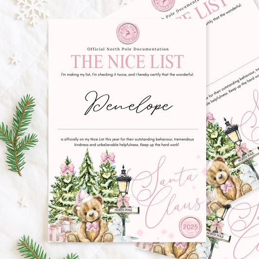 PINK NICE LIST CERTIFICATE