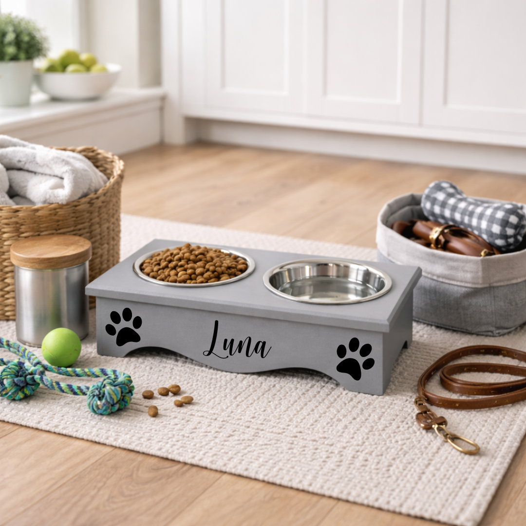GREY PET FEEDING STATION