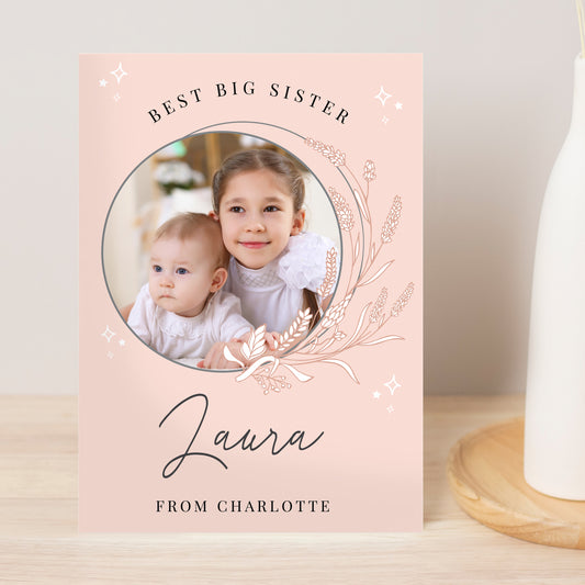 PERSONALISED PINK WREATH PHOTO CARD