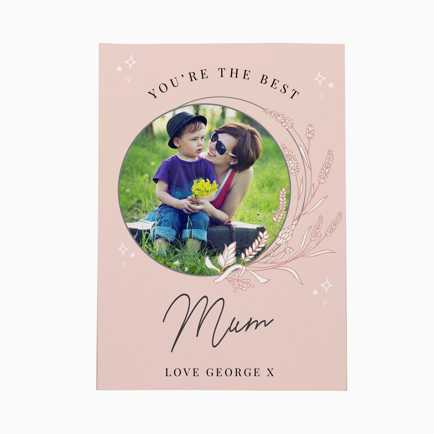 PERSONALISED PINK WREATH PHOTO CARD