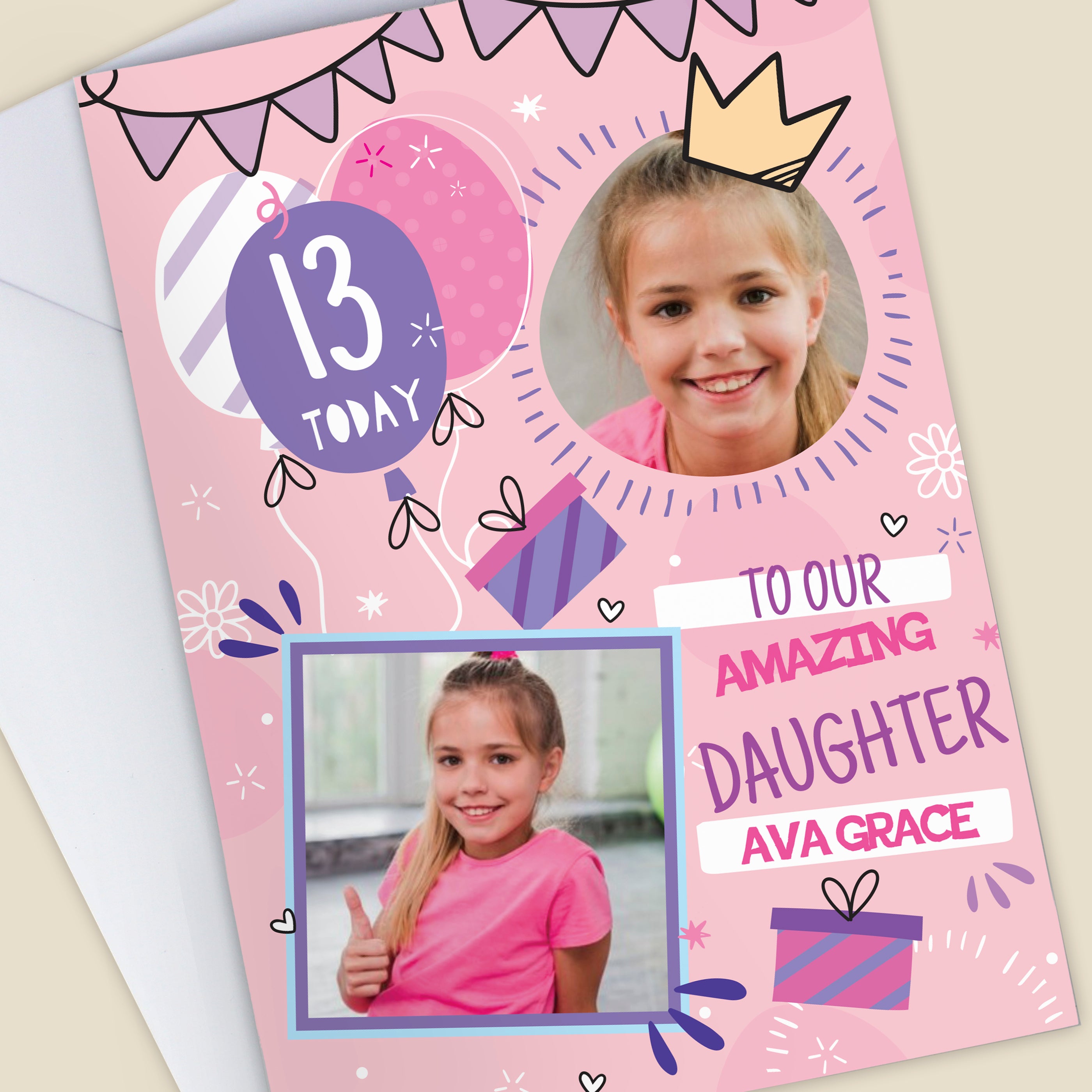PHOTO UPLOAD PINK AGE BIRTHDAY CARD