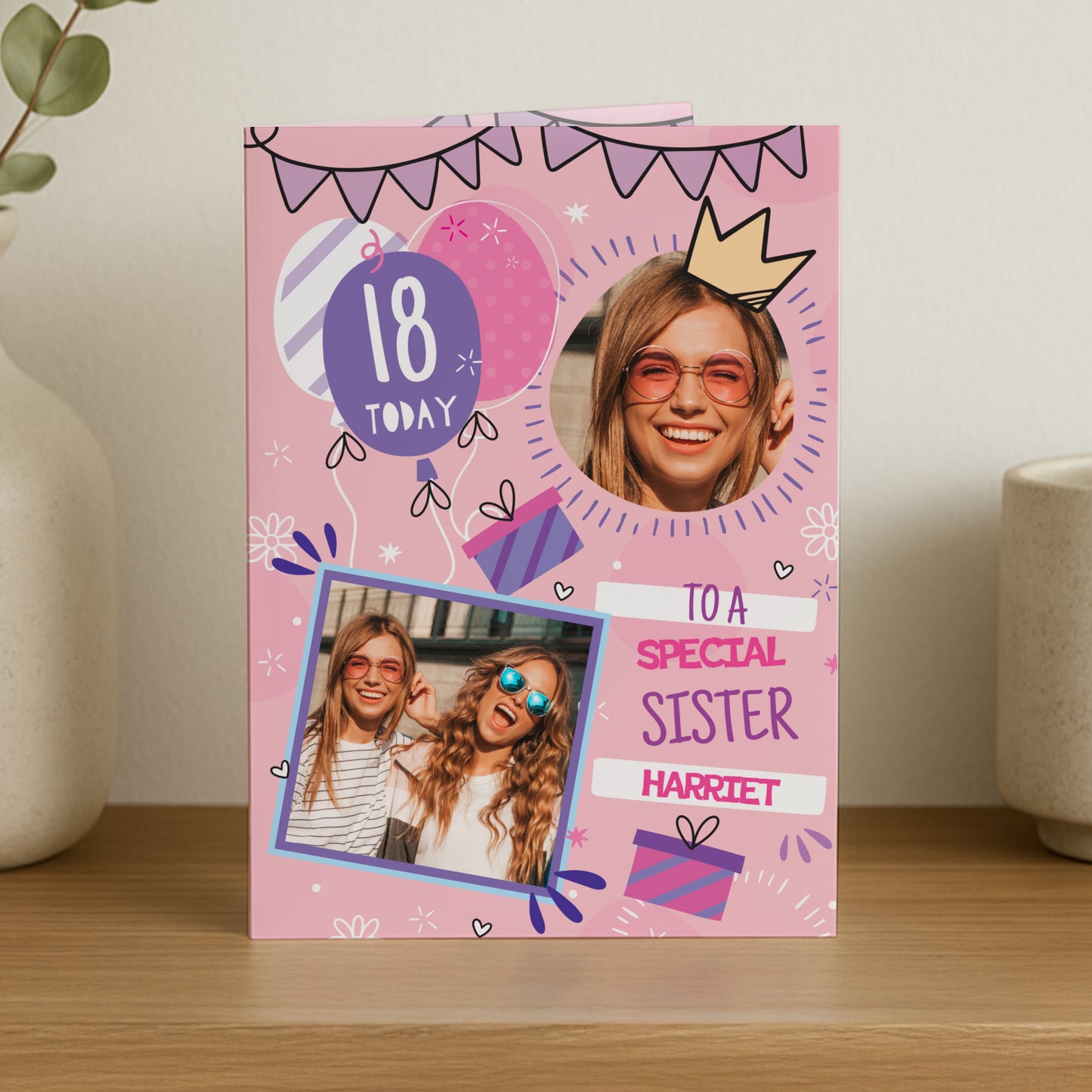 PHOTO UPLOAD PINK AGE BIRTHDAY CARD