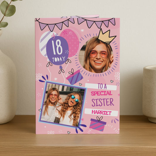 PHOTO UPLOAD PINK AGE BIRTHDAY CARD