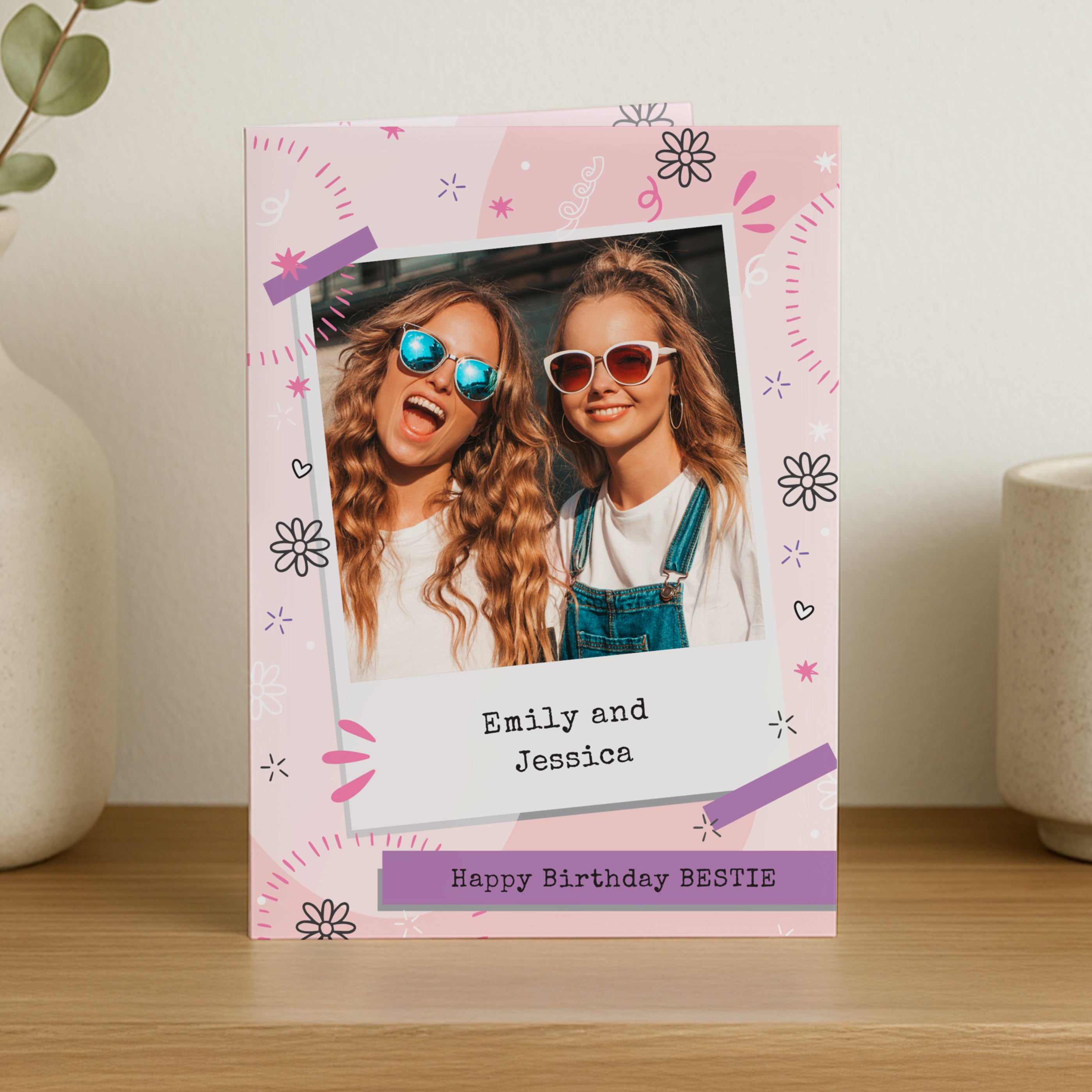 PERSONALISED PHOTO POLAROID PINK CARD