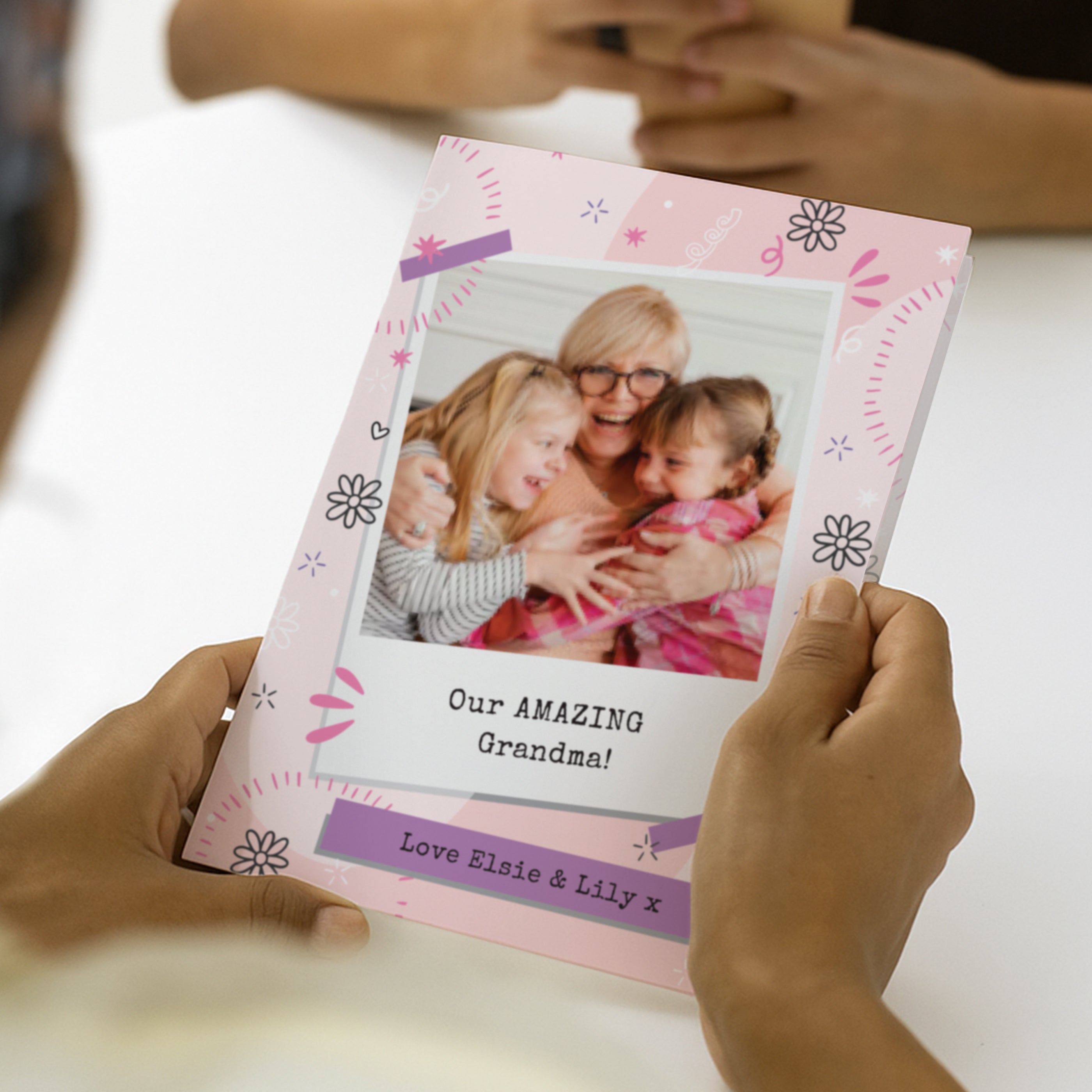 PERSONALISED PHOTO POLAROID PINK CARD