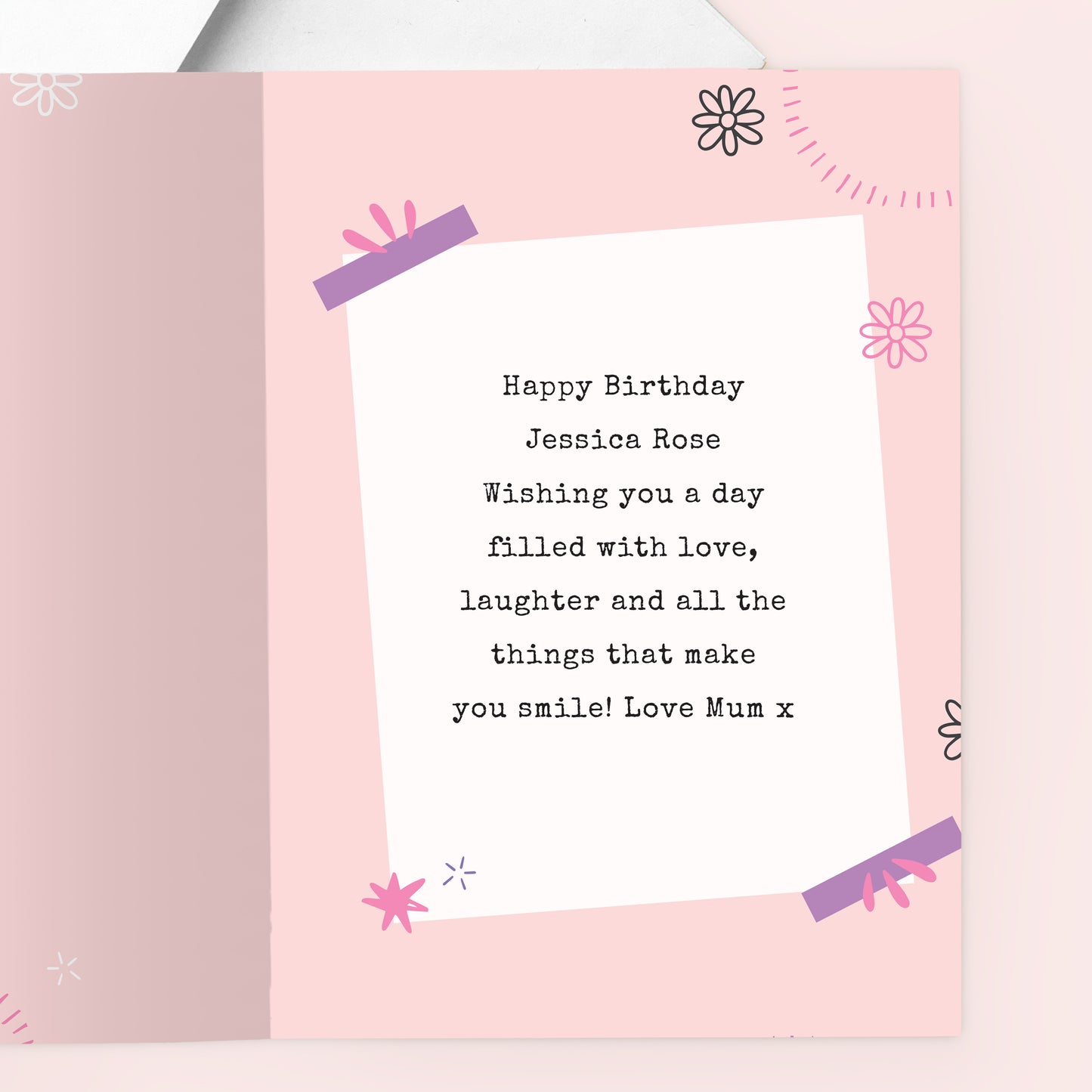 PERSONALISED PHOTO POLAROID PINK CARD