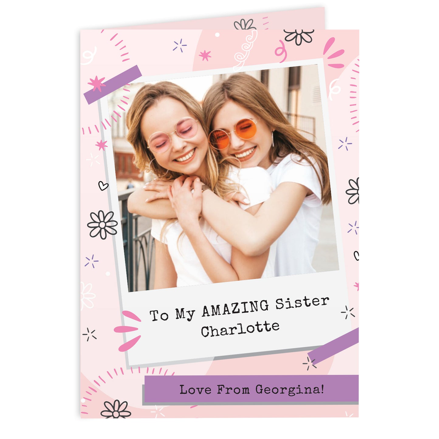PERSONALISED PHOTO POLAROID PINK CARD