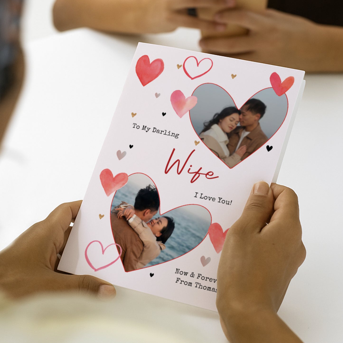 PERSONALISED PHOTO RED HEARTS CARD