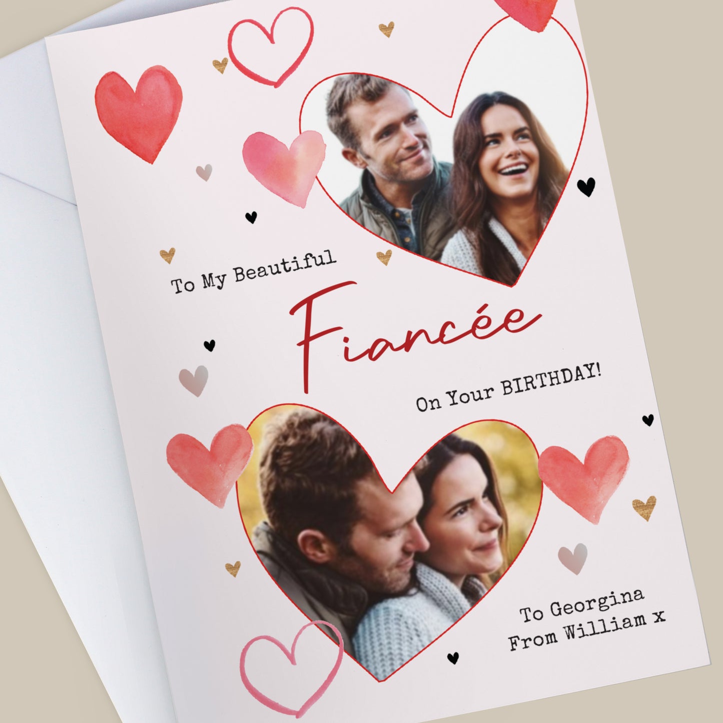 PERSONALISED PHOTO RED HEARTS CARD