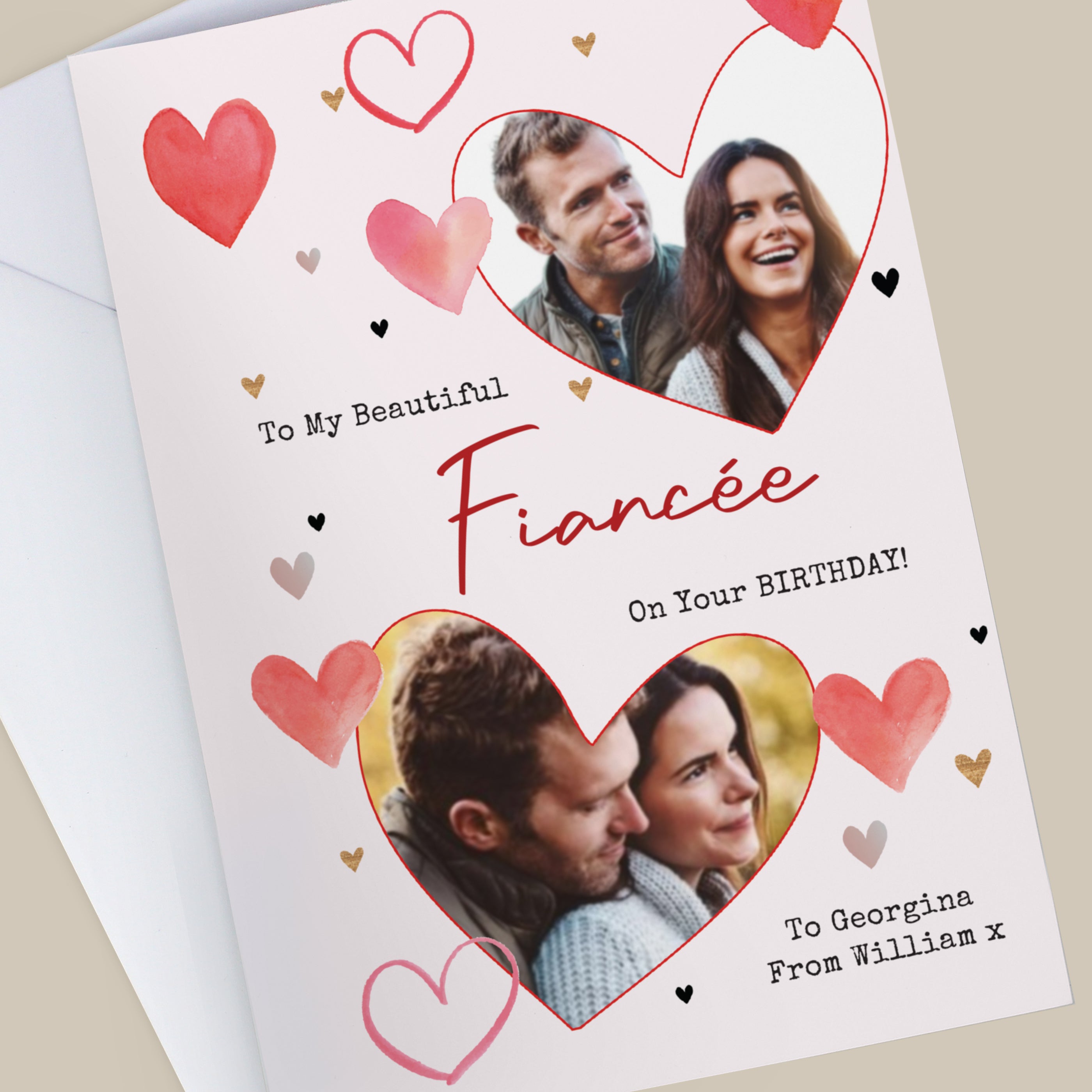 PERSONALISED PHOTO RED HEARTS CARD