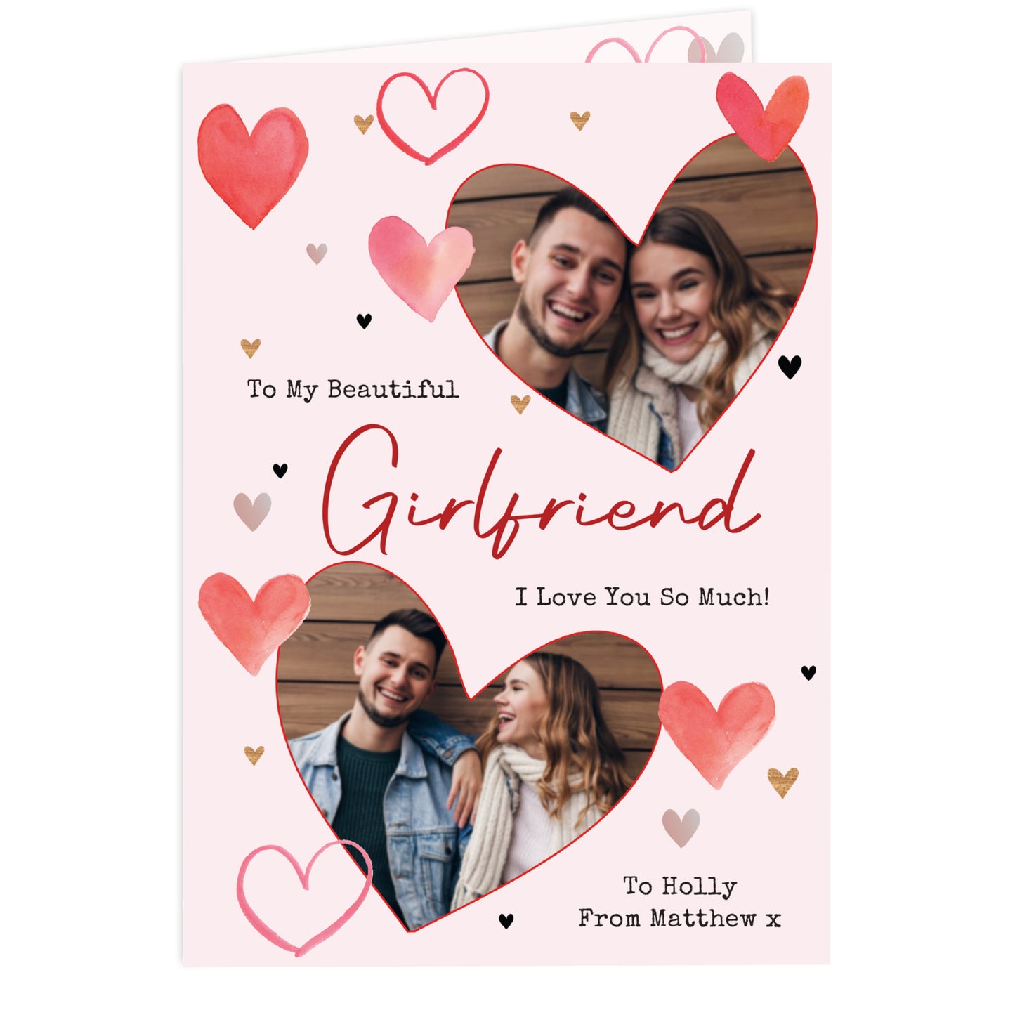 PERSONALISED PHOTO RED HEARTS CARD