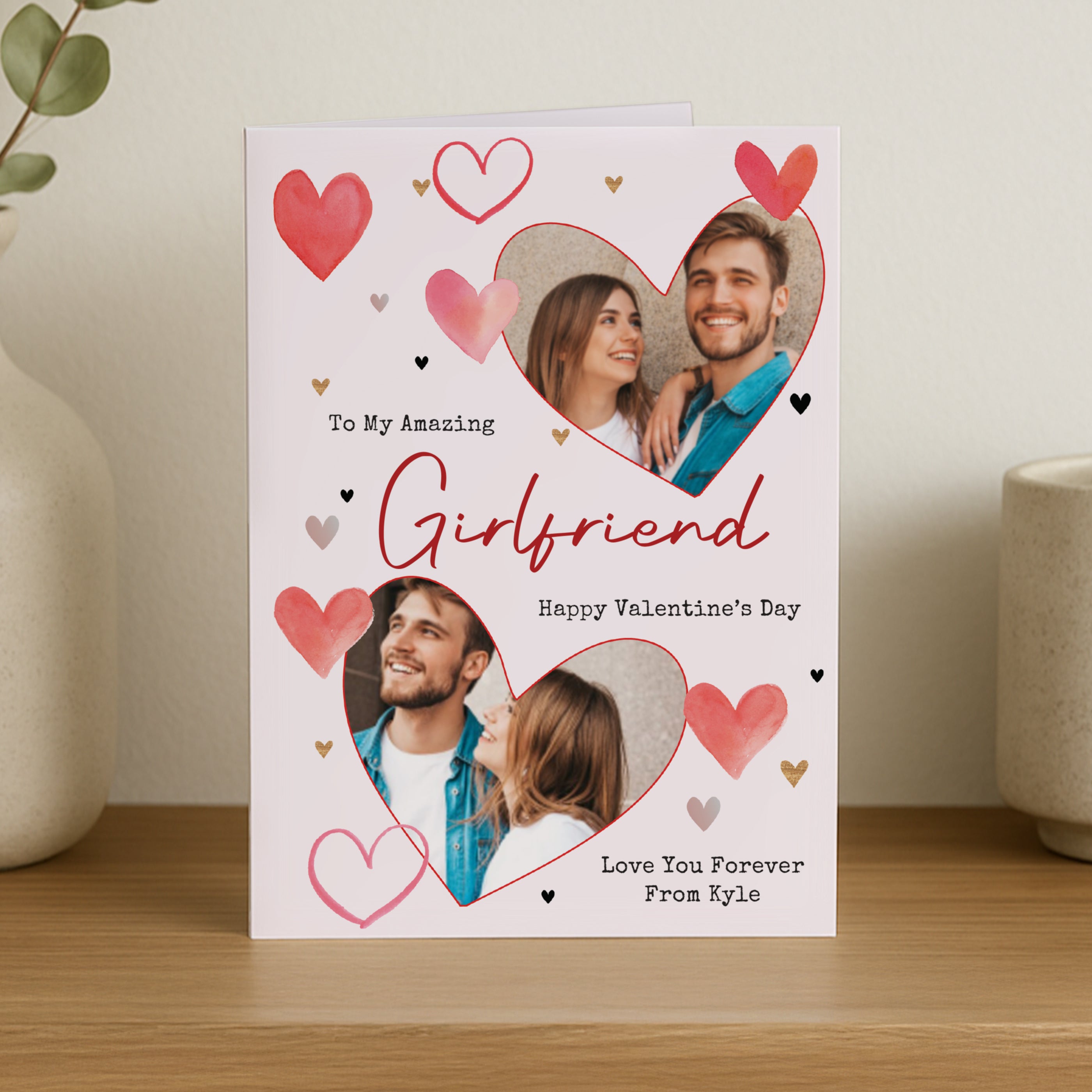 PERSONALISED PHOTO RED HEARTS CARD