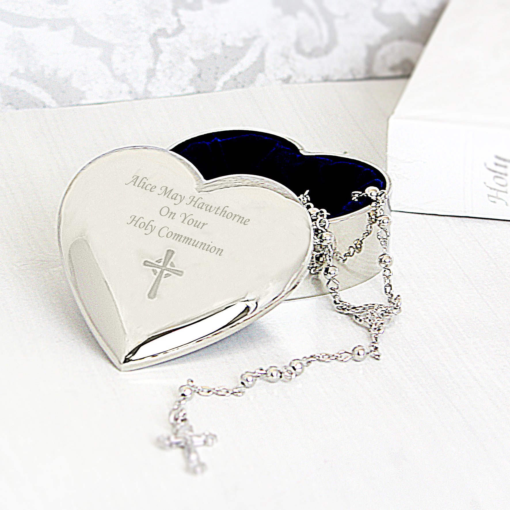 ROSARY BEADS & CROSS HEART TRINKET BOX