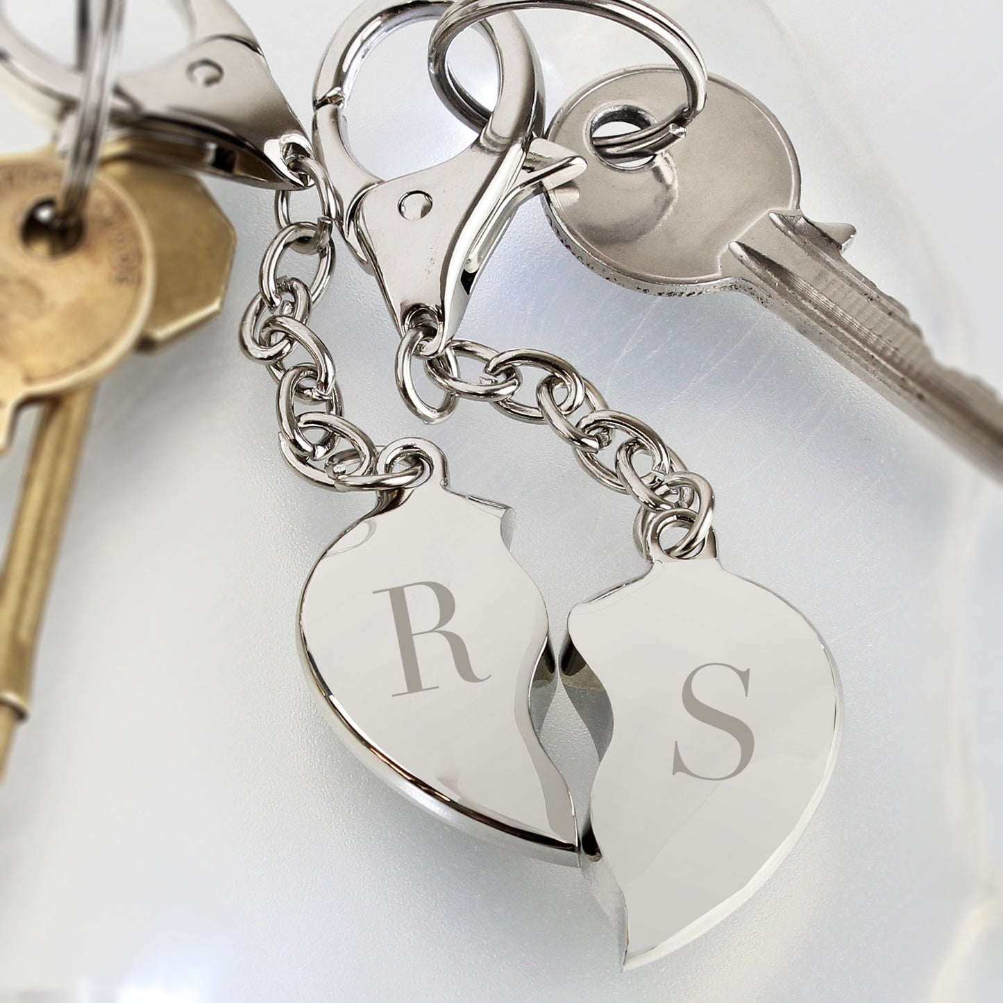 INITIALS TWO HEART KEYRING