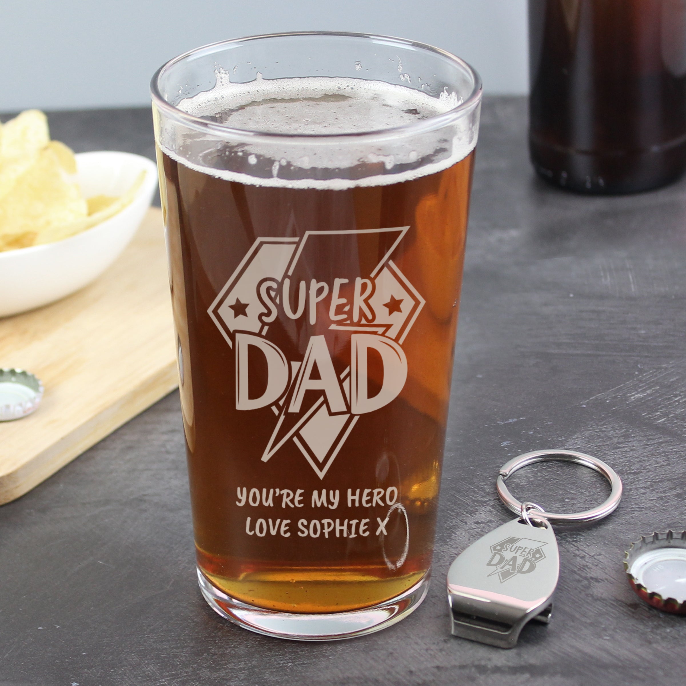 SUPER DAD GLASS & BOTTLE OPENER