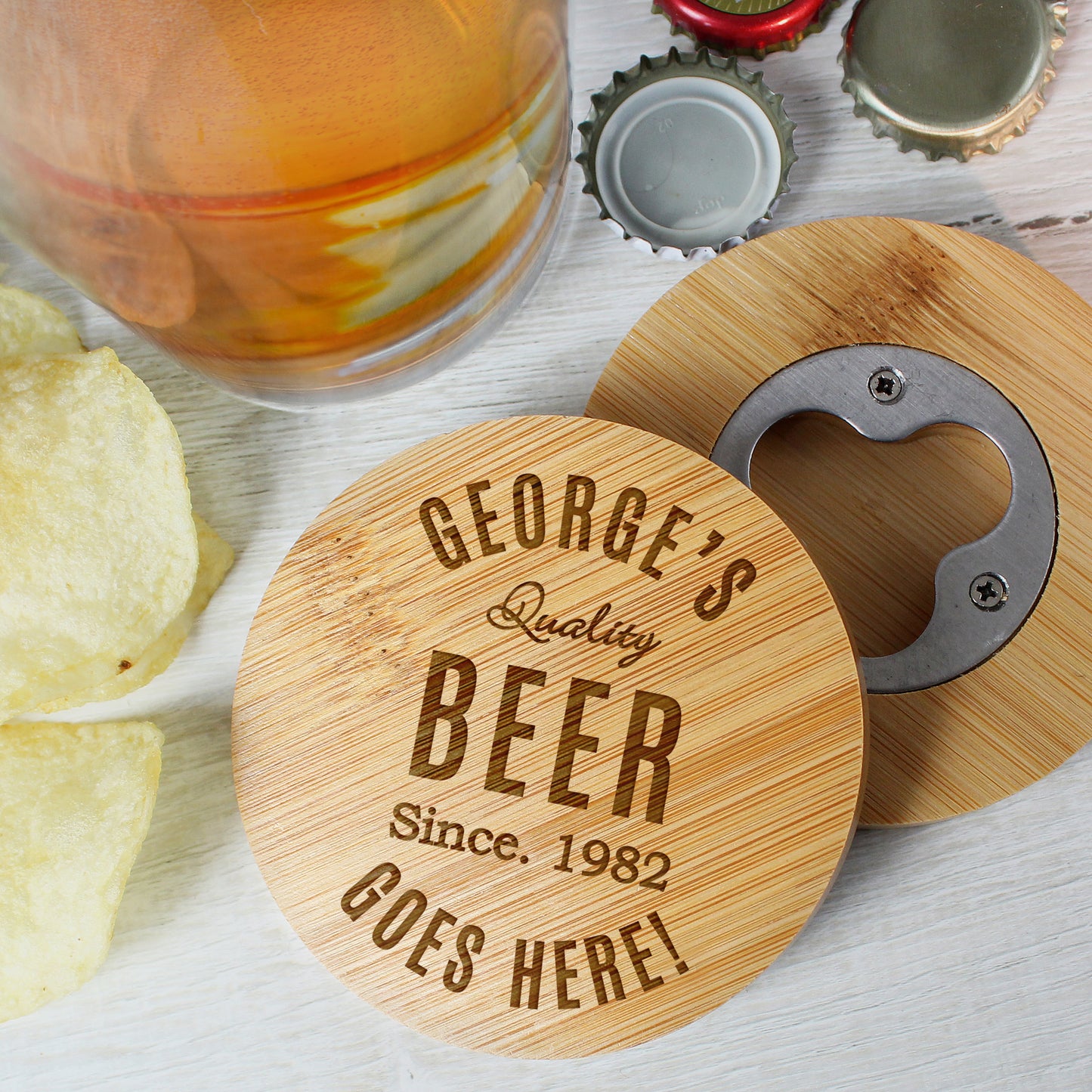 BOTTLE OPENER COASTER & GLASS SET