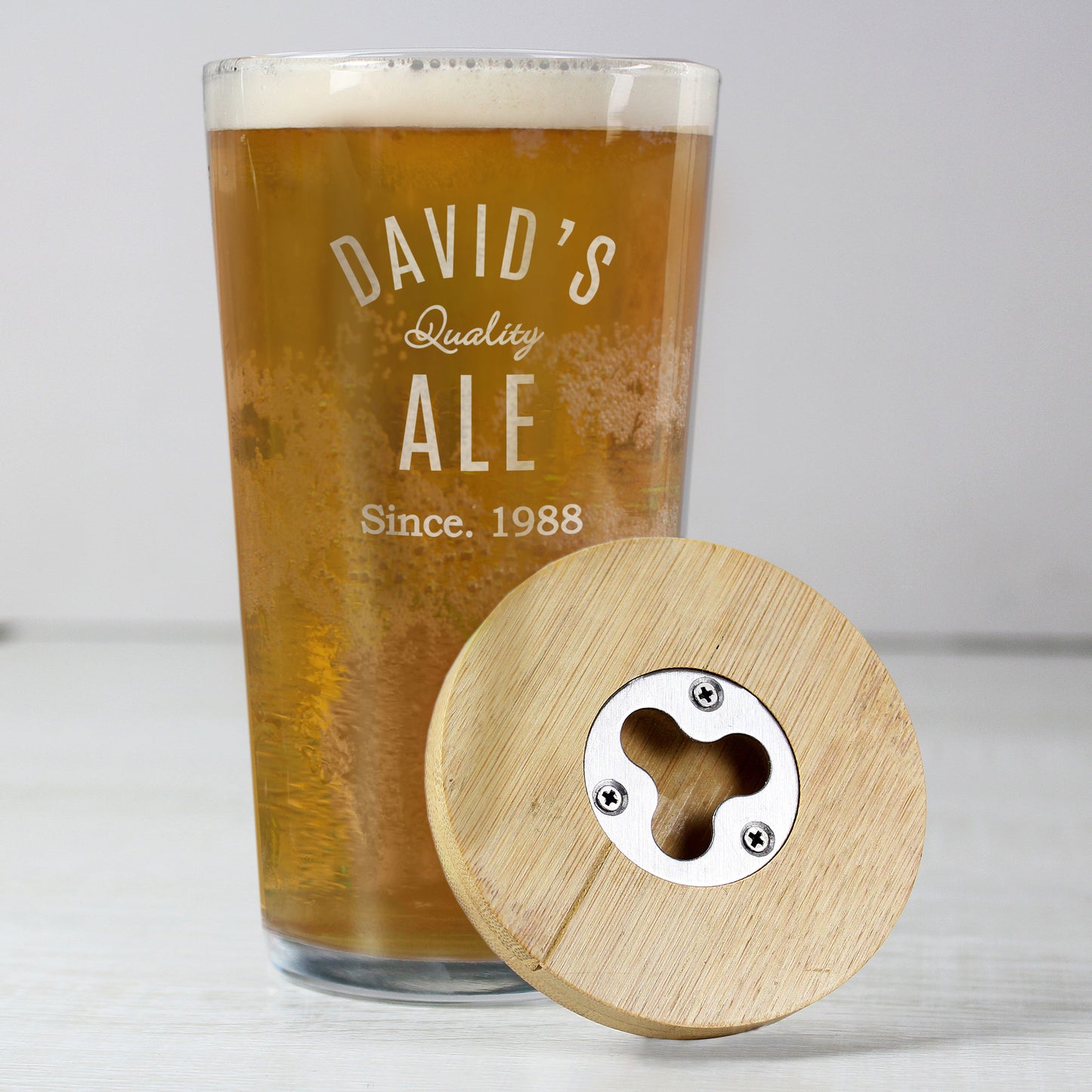 BOTTLE OPENER COASTER & GLASS SET