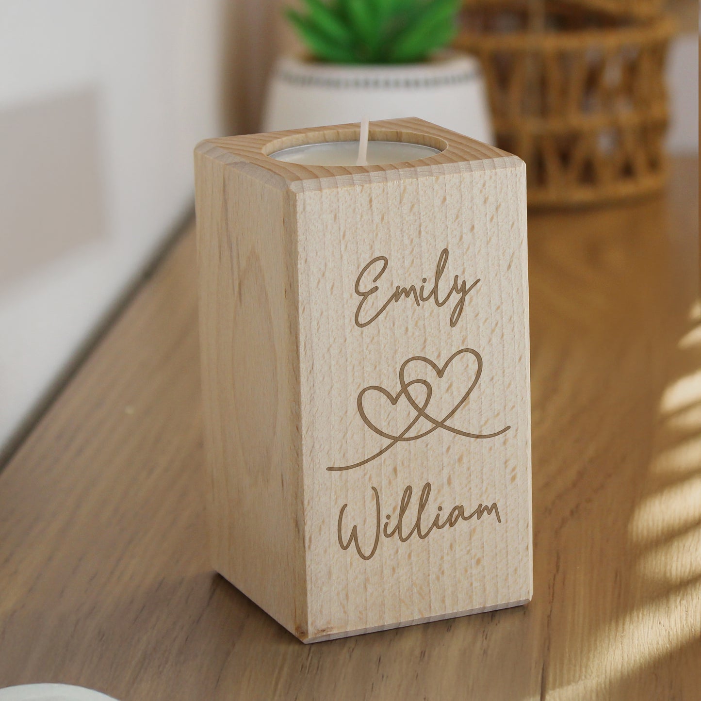 HEARTS WOODEN TEALIGHT HOLDER