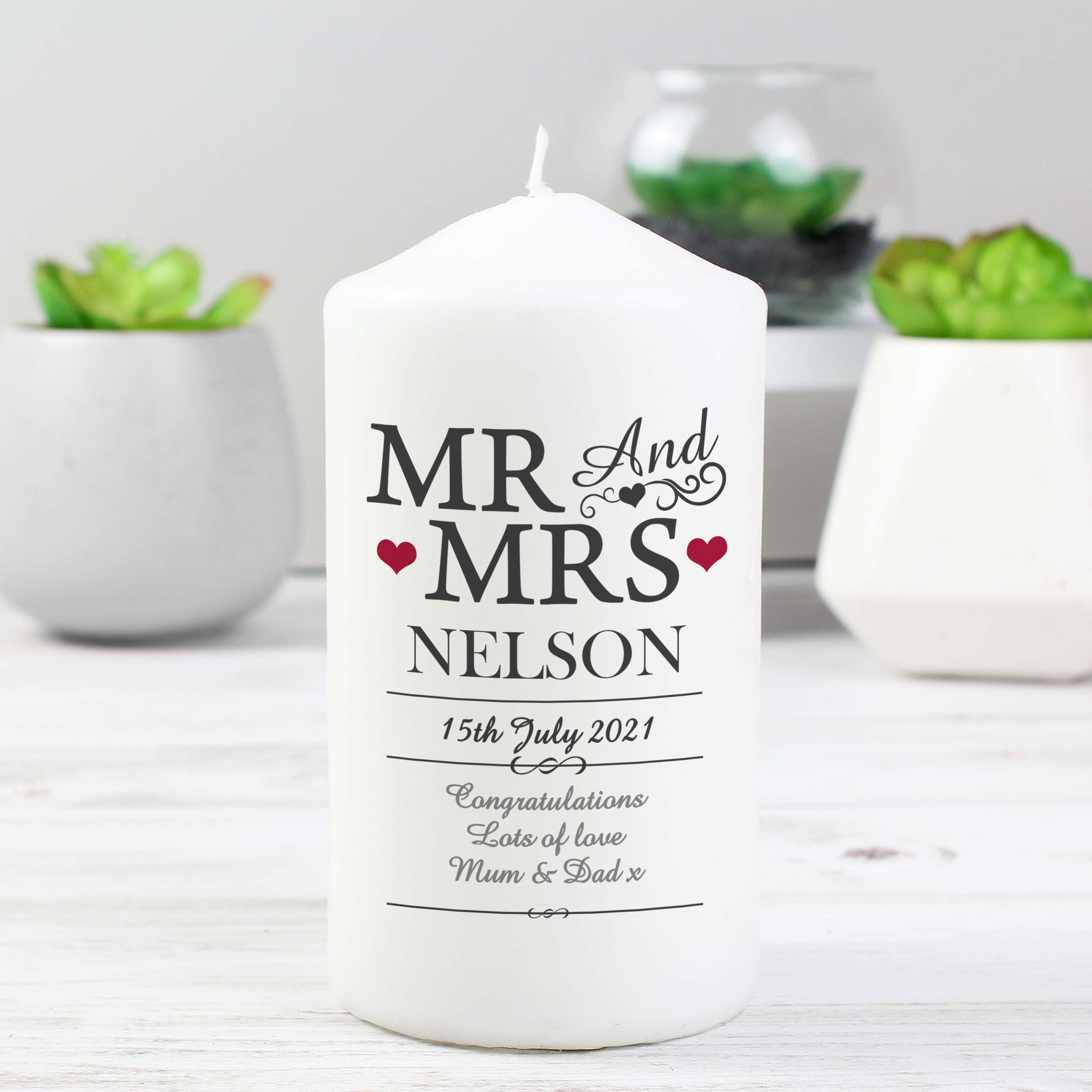 MR & MRS PILLAR CANDLE