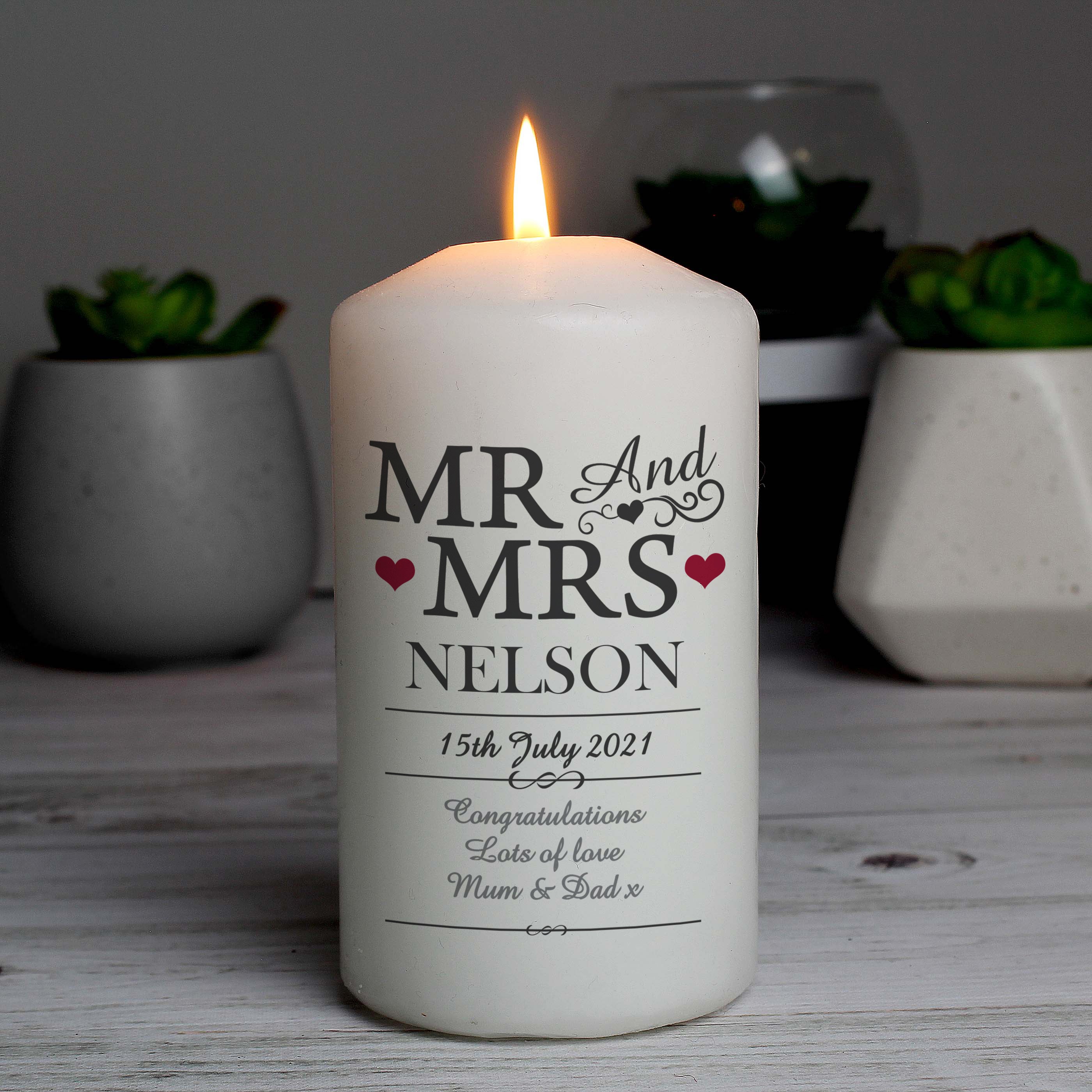 MR & MRS PILLAR CANDLE
