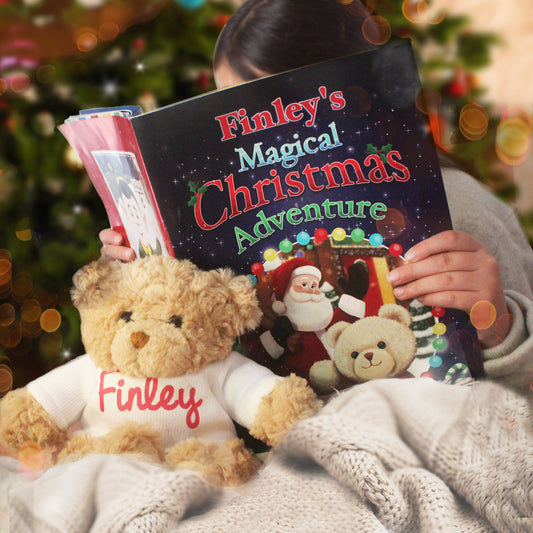 PERSONALISED CHRISTMAS BOOK AND TEDDY BEAR