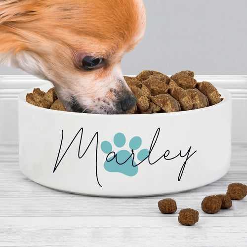 BLUE PAW PRINT PET BOWL