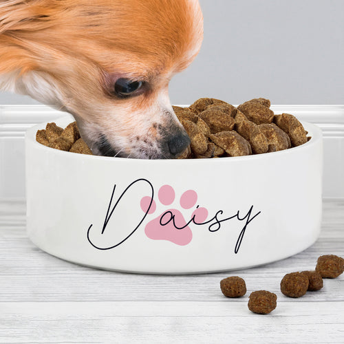 PINK PAW PRINT PET BOWL