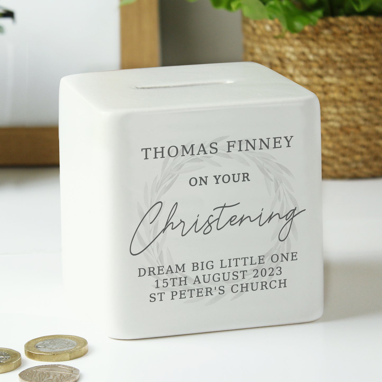 CHRISTENING CERAMIC MONEY BOX