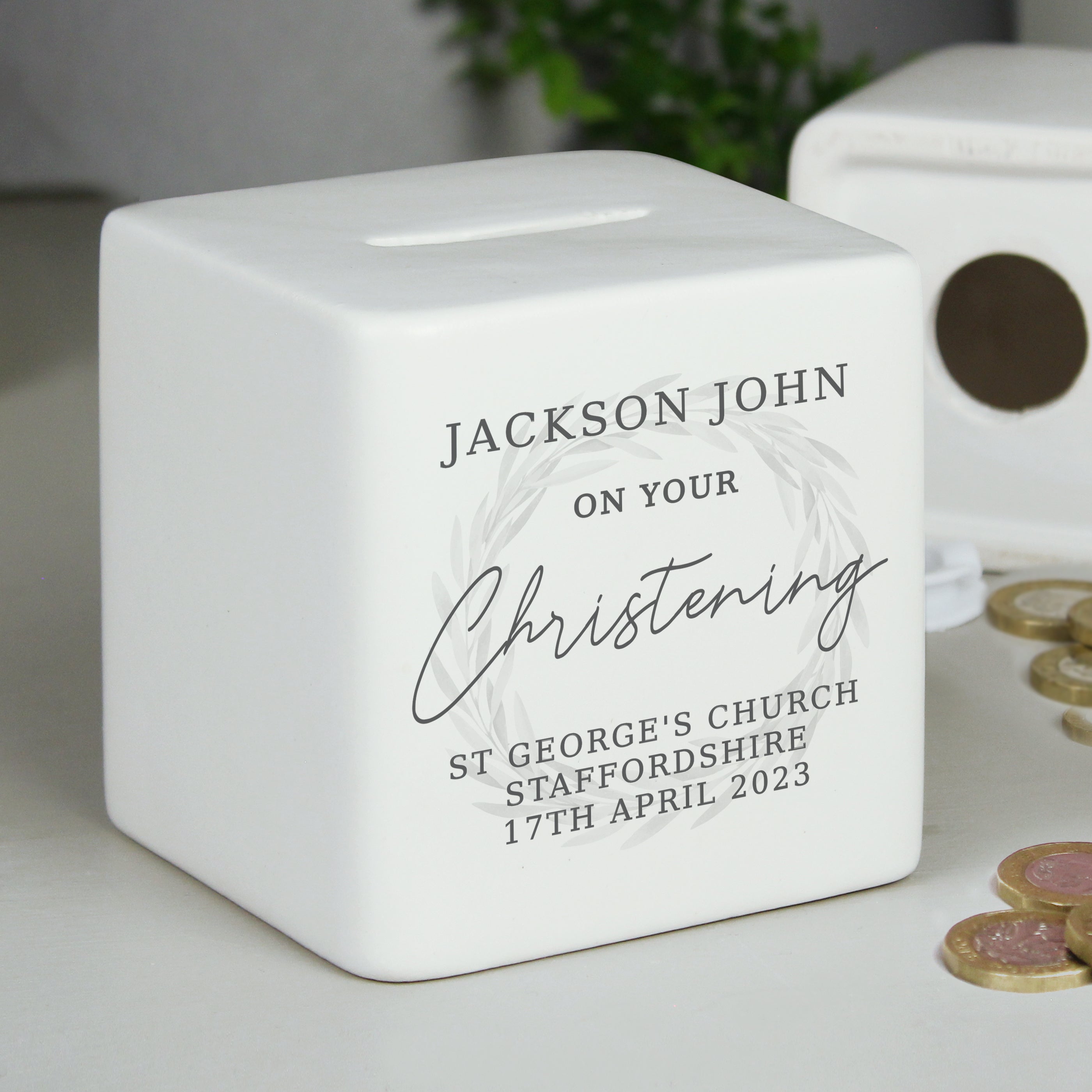 CHRISTENING CERAMIC MONEY BOX