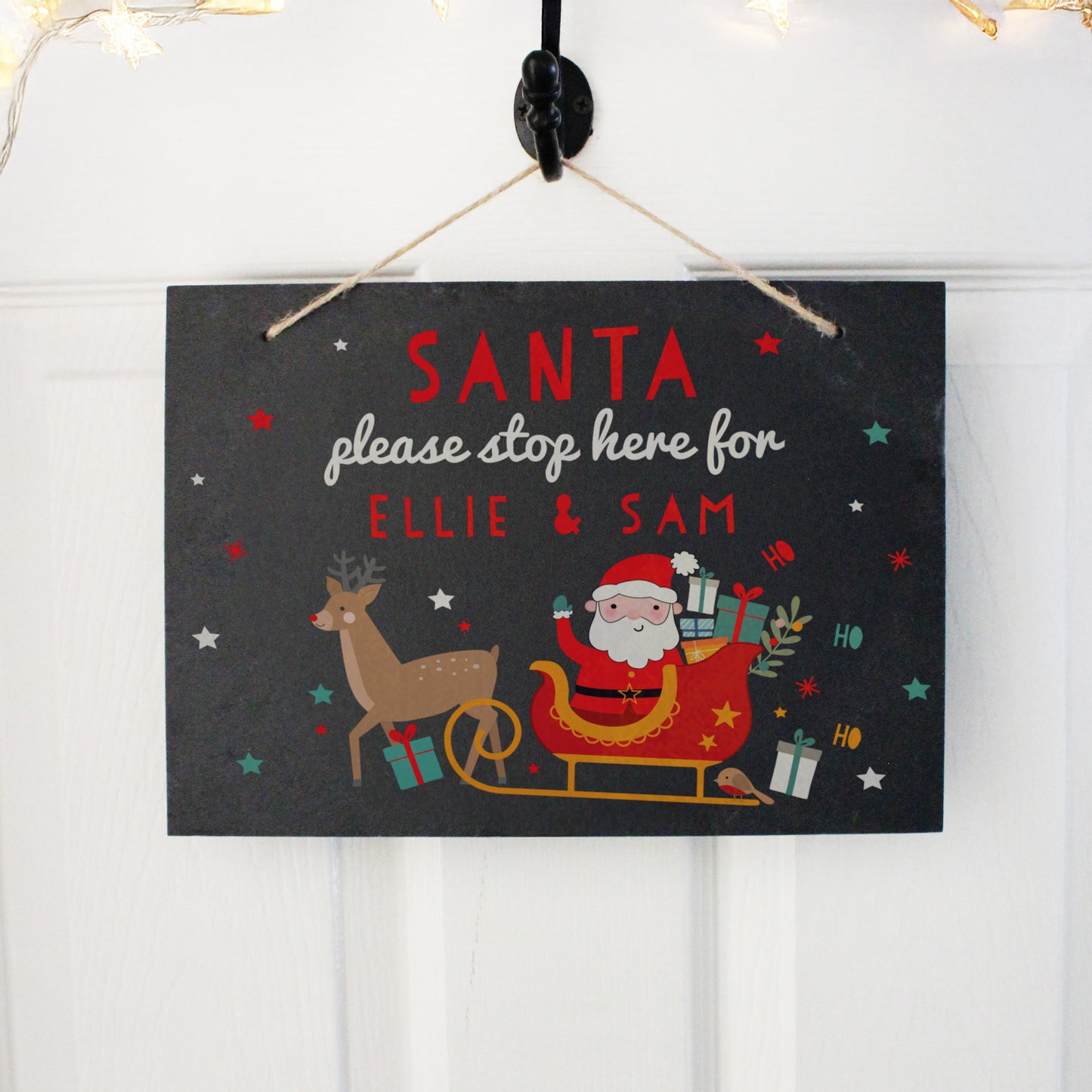 SANTA STOP HERE SLATE SIGN