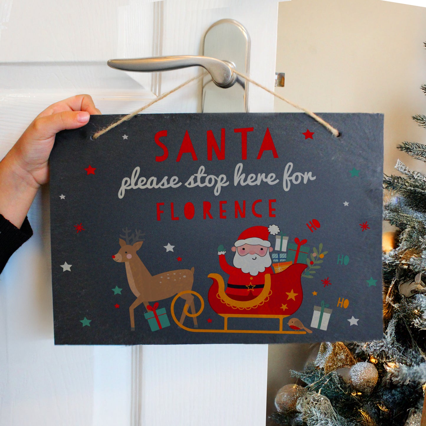 SANTA STOP HERE SLATE SIGN